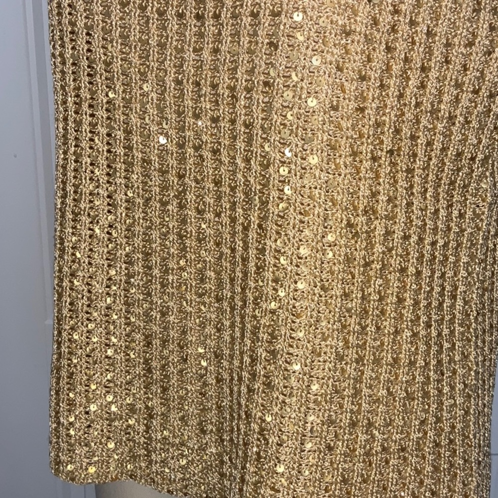 Linda Allard Ellen Tracy Champagne Gold Color Sequin Women's Size L Tank Top - Picture 3 of 8